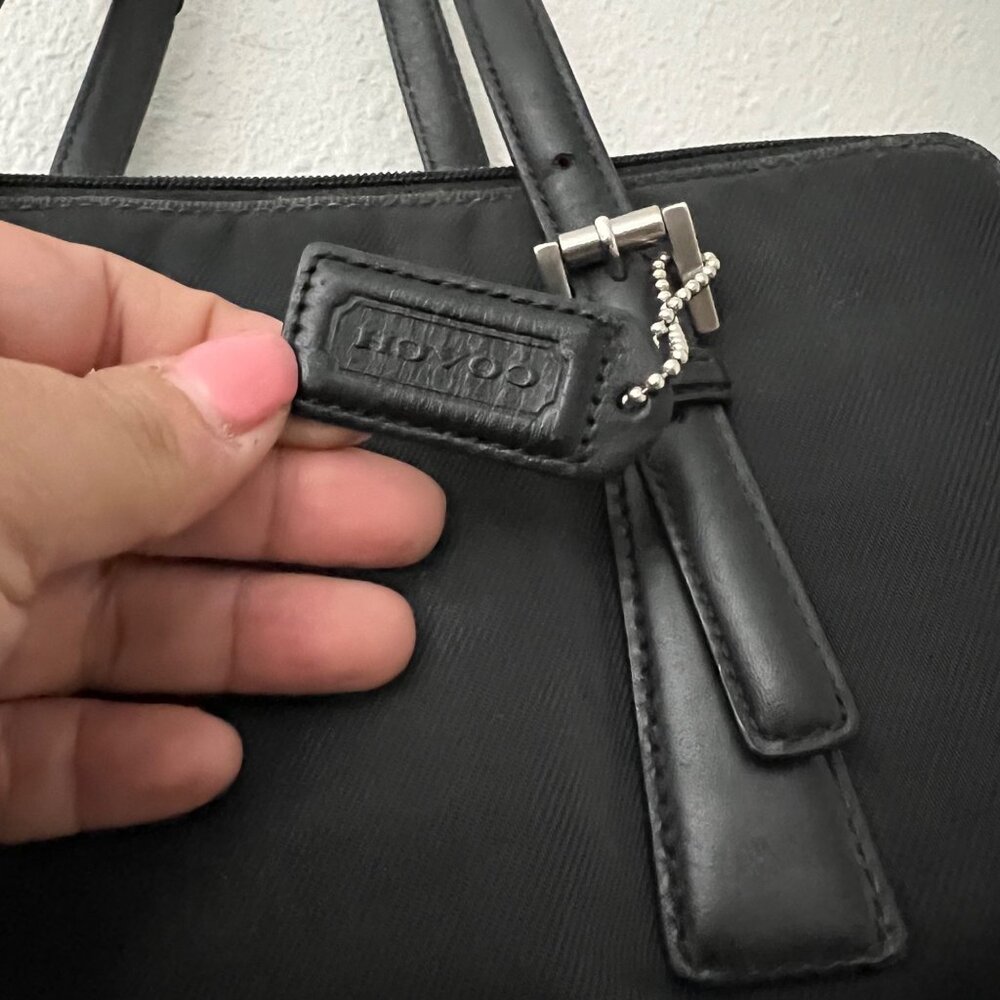 Coach Womens Black Nylon Leather Trim Tote Crossbody Strap Bag Purse - Picture 6 of 9